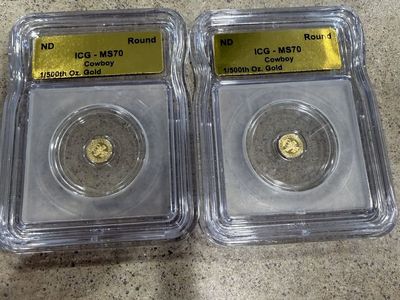2x ICG MS-70 Cowboy 1/500th Oz. .999 Fine Gold Round Coins - Certified ND