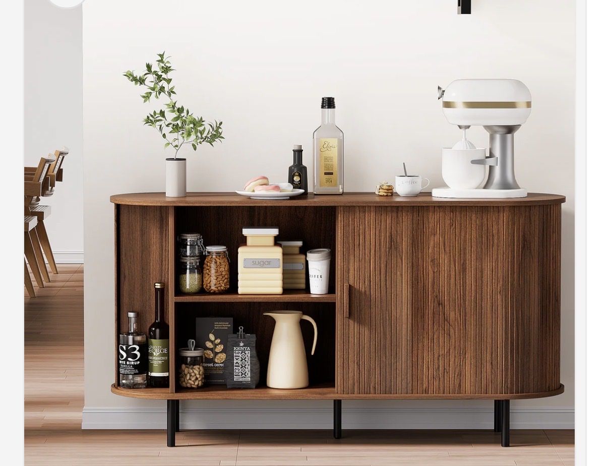 New in Box Marnur 55” Tambour Door Sideboard Buffet Cabinet - walnut