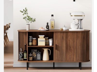 New in Box Marnur 55” Tambour Door Sideboard Buffet Cabinet - walnut