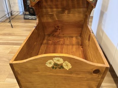 Handmade Wooden life size babyCradle with Floral Painted Details - Vintage life size baby Furniture