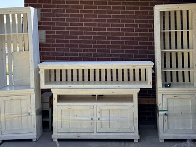 Rustic White Distressed Entertainment Center & Storage Cabinet Set