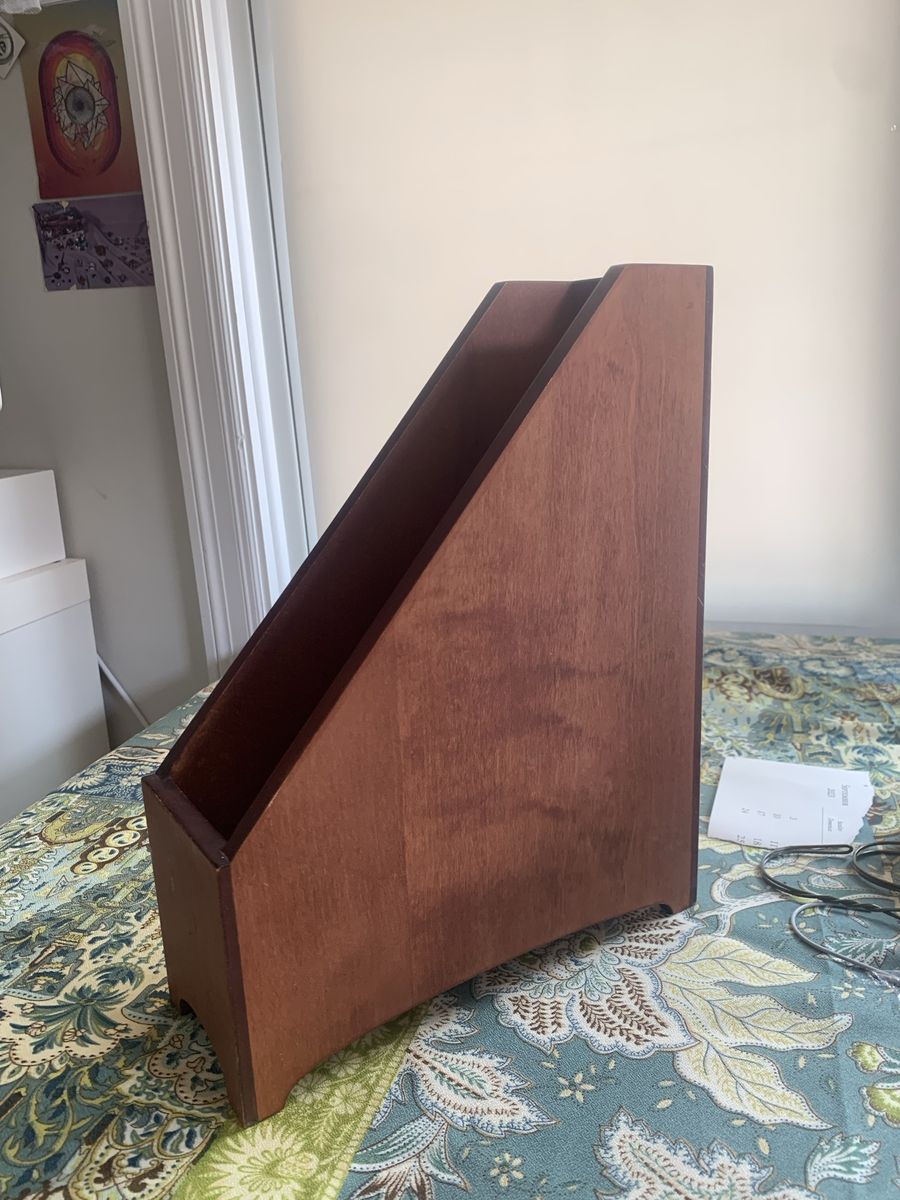 Vintage Style Wooden Magazine Holder / File Holder with Label Slot