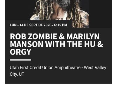 Rob Zombie & Marilyn Manson Concert Ticket - Sept 14, 2026 - Utah First Credit Union Amphitheatre GA PIT Ticket