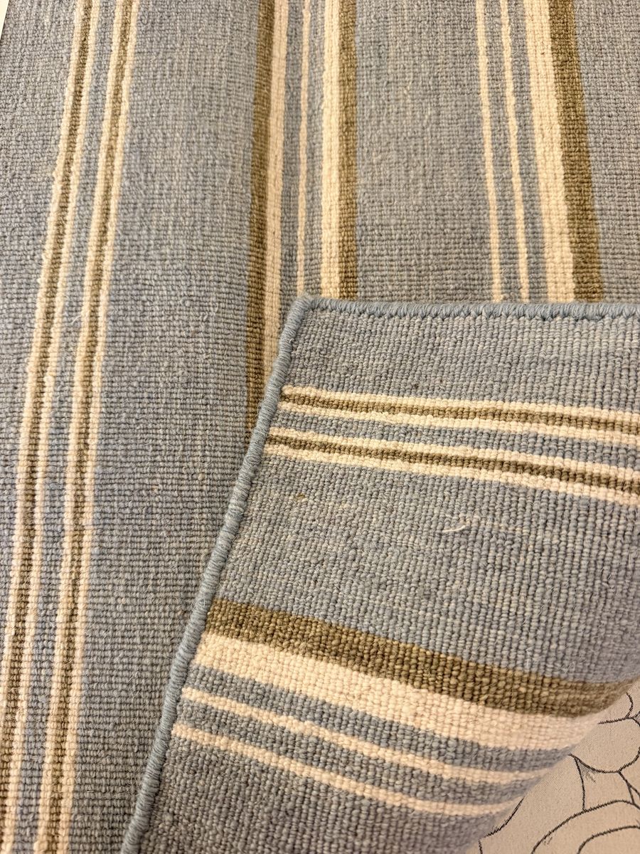 New. Handmade Elizabeth Eakins Marion Stripe Flatweave Rug Lake Como, Olive 100% Wool 24x24