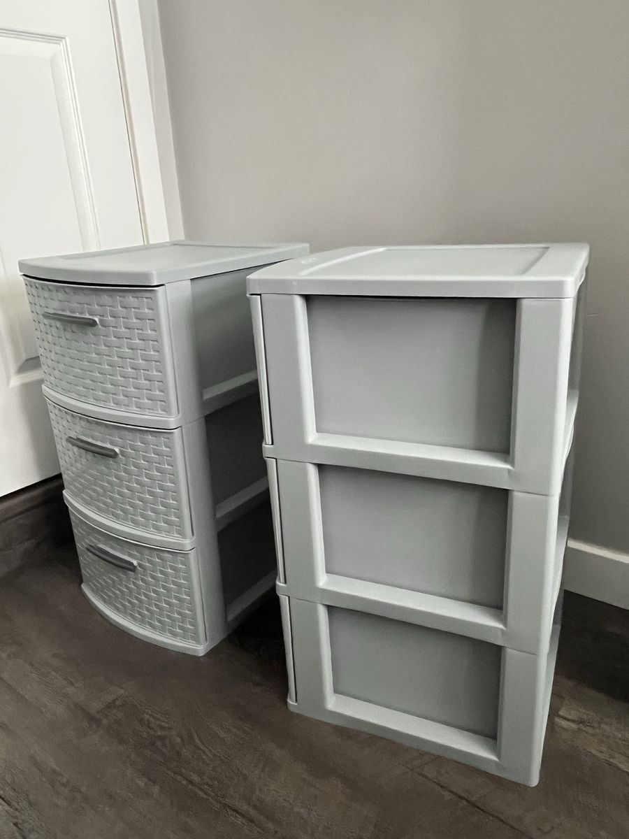 3-Drawer Storage Units (Set of 2) - Gray Plastic Dressers