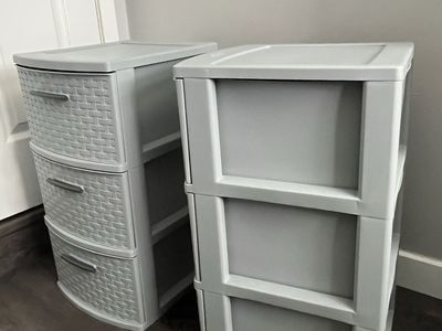 3-Drawer Storage Units (Set of 2) - Gray Plastic Dressers