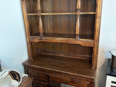 Vintage Solid Wood Secretary Desk & Hutch - Ornate Carved Details, Dark Wood Finish