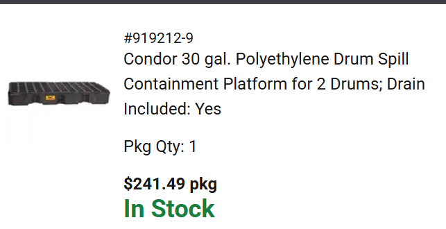 New Condor 30 gal. Polyethylene Drum Spill Containment Platform for 2 Drums; Drain Included: Yes