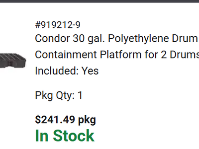 New Condor 30 gal. Polyethylene Drum Spill Containment Platform for 2 Drums; Drain Included: Yes