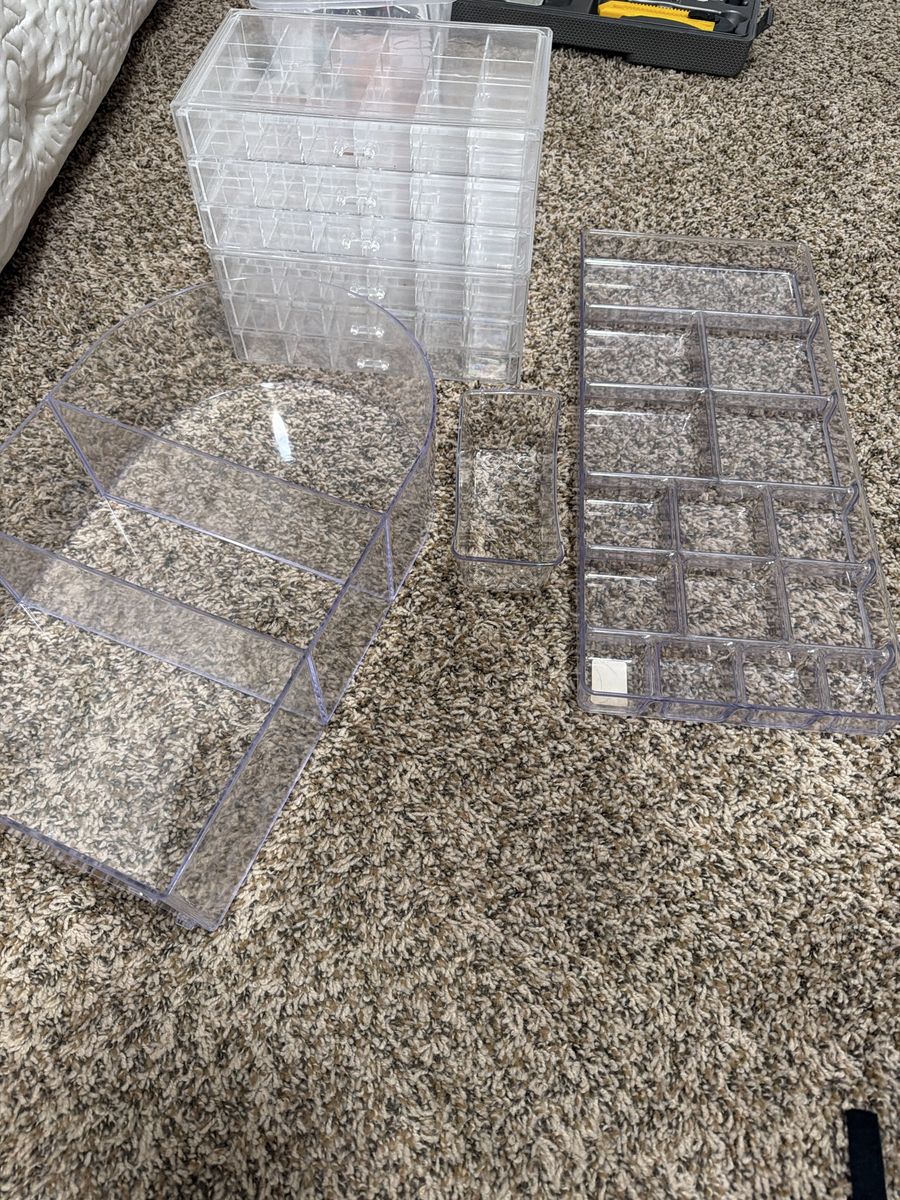 Clear Acrylic Makeup and Jewelry Organizer Set with Storage Drawers and Trays