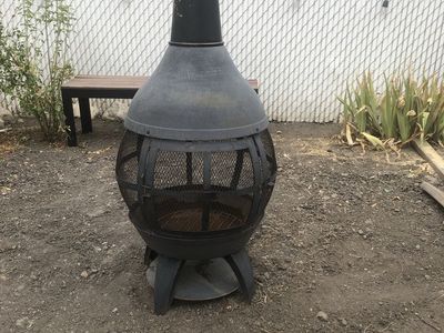 Outdoor Metal Chiminea Fire Pit with Mesh Spark Screen Door