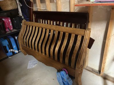 Solid Oak Curved Spindle Headboard and Footboard Set