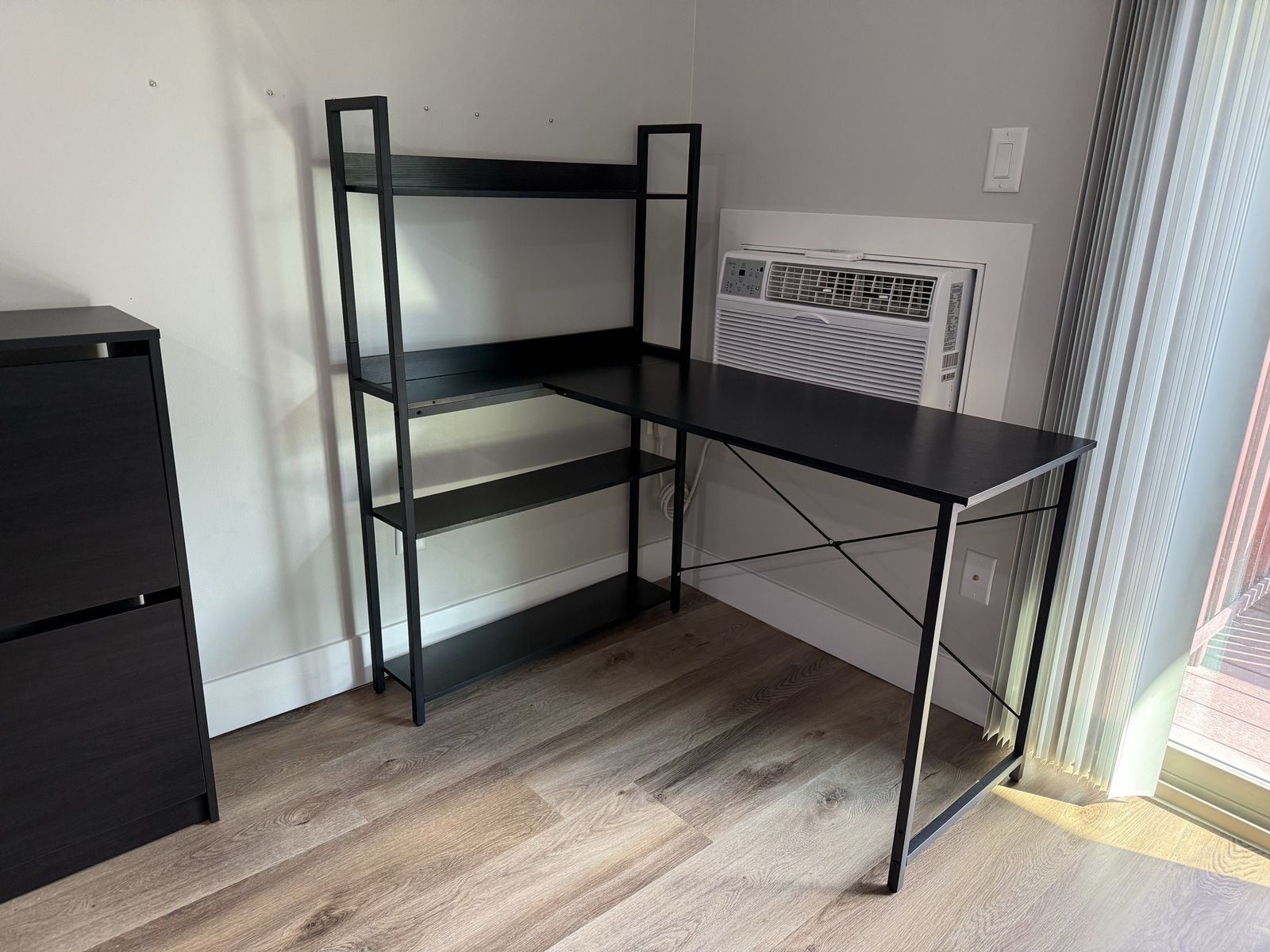 L-Shaped Corner Computer Desk with Shelves – Black – Great Condition