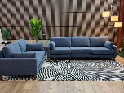 BURROW NAVY BLUE SOFA + LOVESEAT SET BRAND NEW + FREE 3 EXTRA PILLOWS