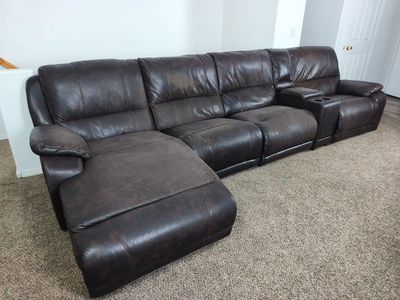 Brown Reclining Sectional Sofa with Storage Console & Cupholders - Used. Delivery available