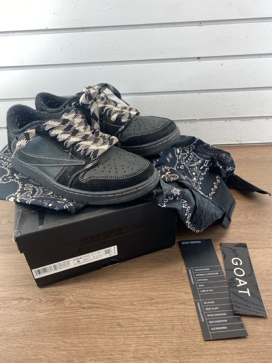 NIKE AIR JORDAN 1 LOW OG, TRAVIS SCOTT BLACK PHANTOM IN BOX (NO EXTRA LACES) #WCP040302