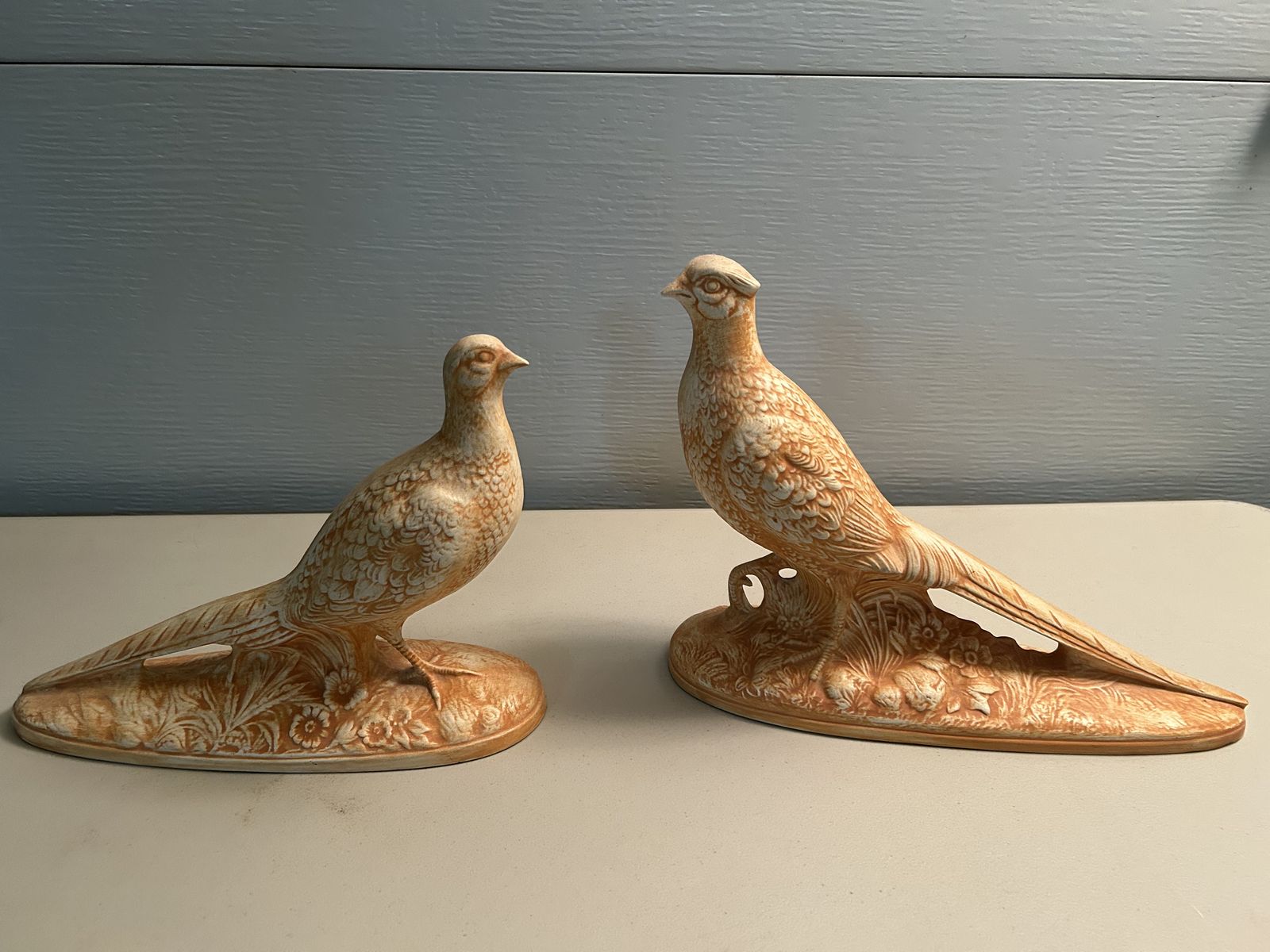 Vintage Bird Figurines Set – Decorative Pheasants (2 Pieces) - 10" H x 13" L (approx. each)