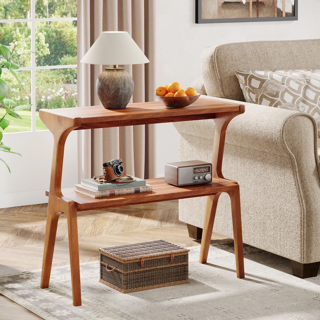 NEW IN BOX: Tribesigns 2-Tier Solid Wood End Table / Side Table (Cherry/Walnut Finish)