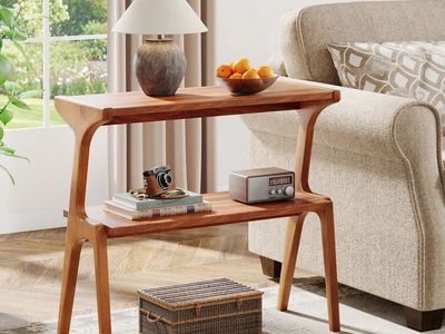NEW IN BOX: Tribesigns 2-Tier Solid Wood End Table / Side Table (Cherry/Walnut Finish)