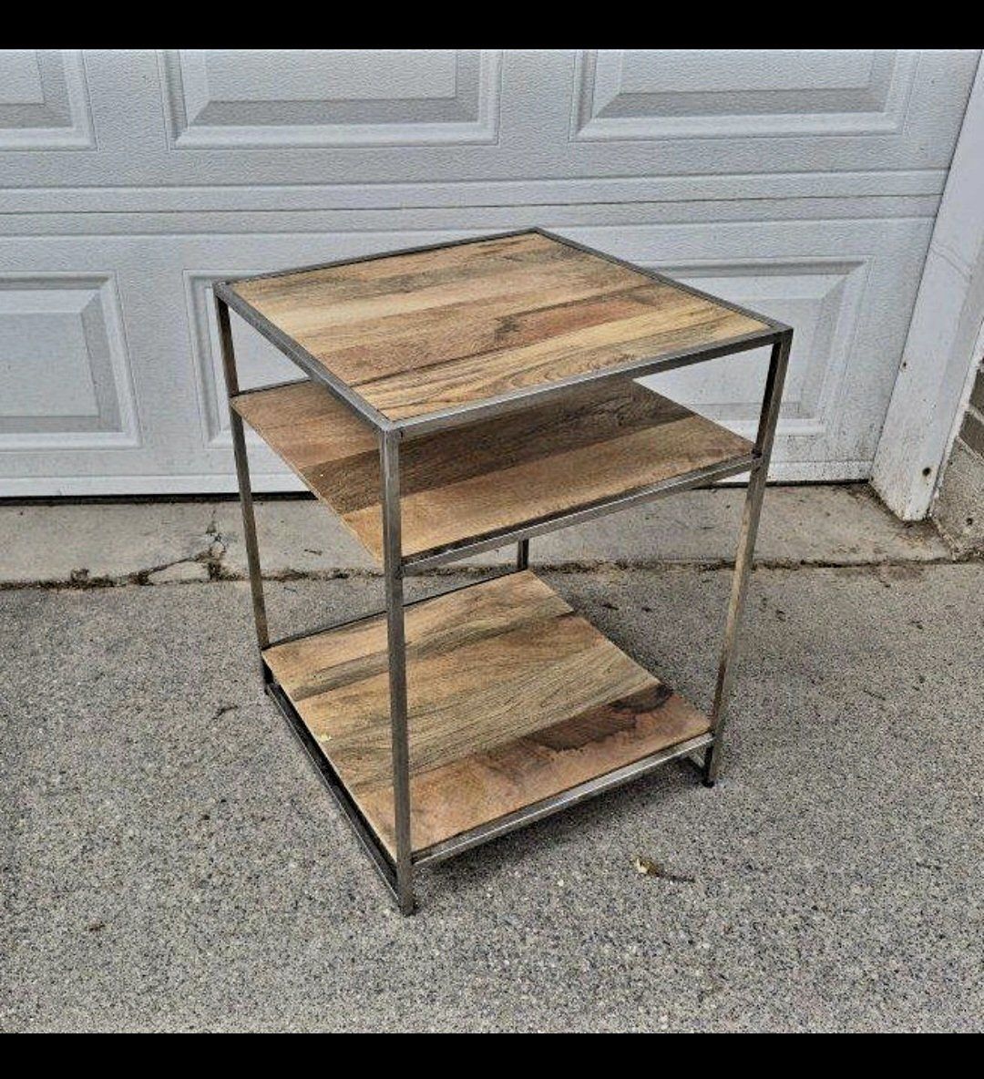 Industrial Style Wooden Top End Table with Metal Frame (24" H x 17.75" W x 17.75" D)