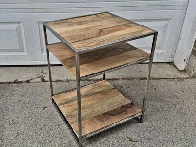 Industrial Style Wooden Top End Table with Metal Frame (24" H x 17.75" W x 17.75" D)