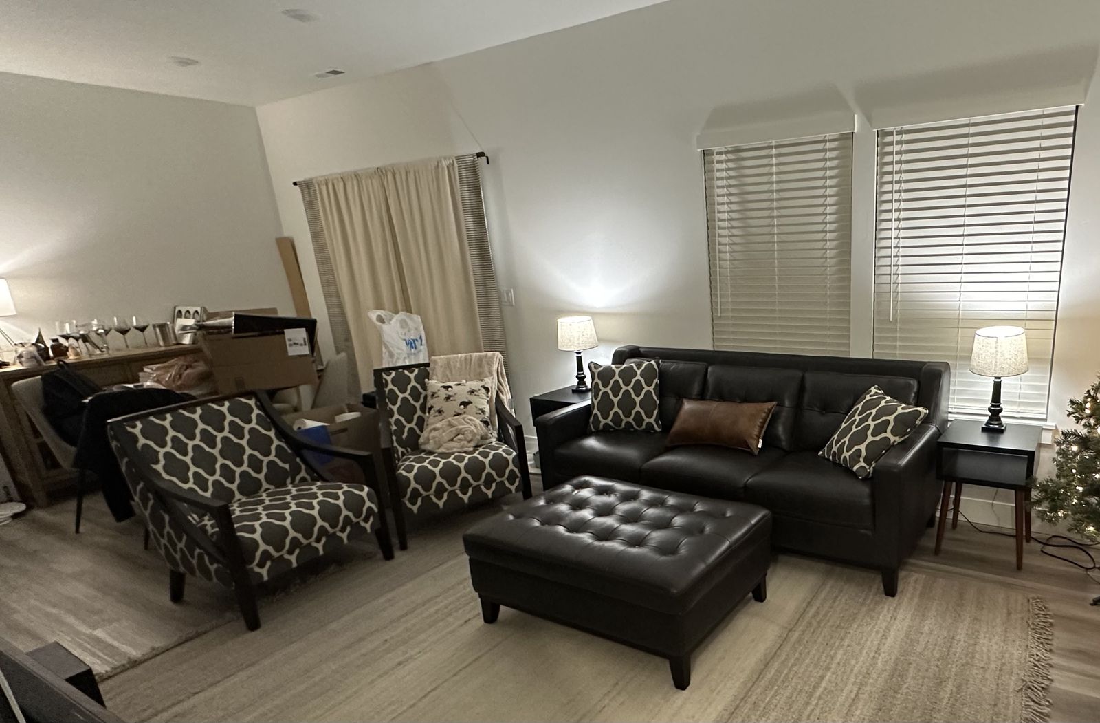 Gray Leather Living Room Sofa Set