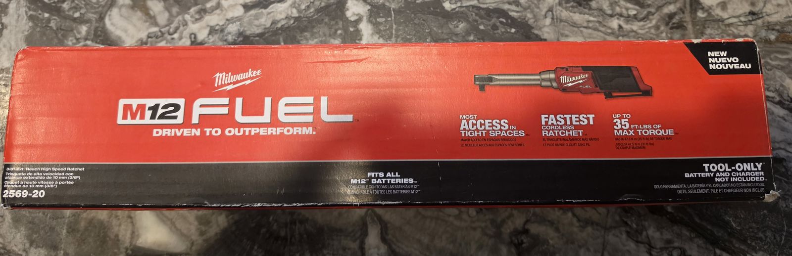 New in Box Milwaukee M12 FUEL 12V Lithium-Ion Brushless Cordless 3/8 in. Extended Reach High Speed Ratchet (Tool Only