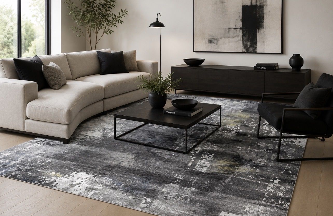NEW Modern 8x10 Abstract Area Rug – Contemporary Gray/Black Design