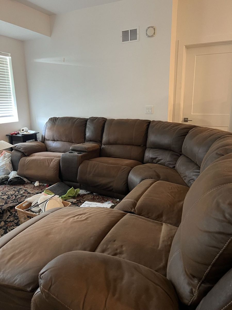 Brown Faux Leather Reclining Sectional Sofa with Center Console