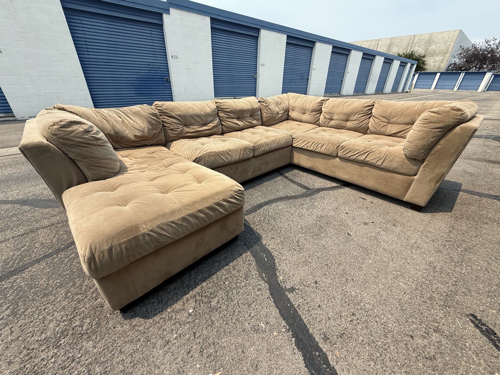 Tan Fabric Sectional Sofa Couch with Chaise