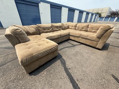 Tan Fabric Sectional Sofa Couch with Chaise