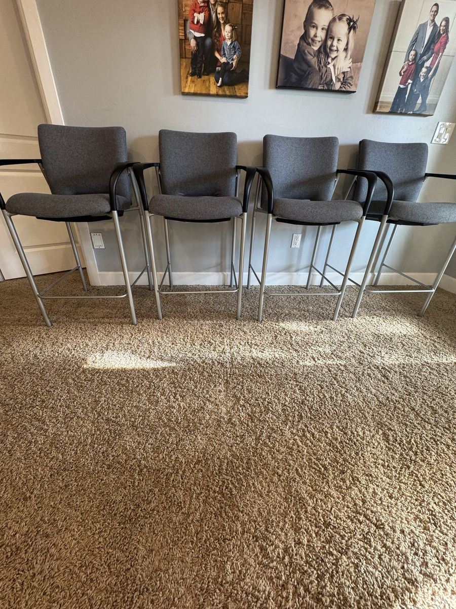 Set of 4 Gray Upholstered Bar Stools / Counter Height Chairs with Arms