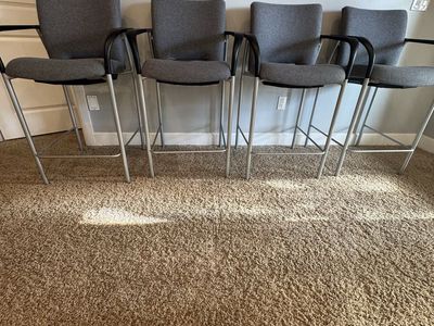 Set of 4 Gray Upholstered Bar Stools / Counter Height Chairs with Arms