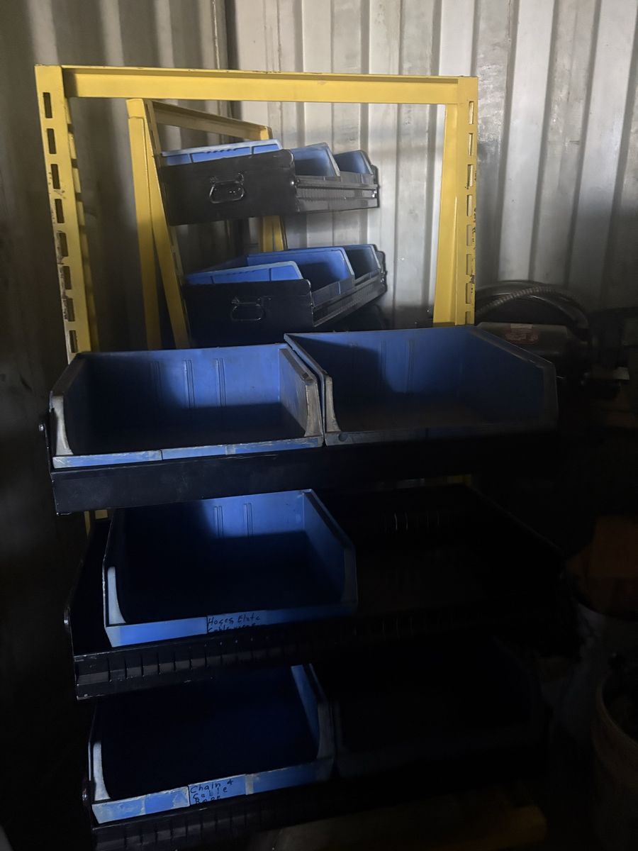 Set of 2 Industrial Rolling Carts with Blue Bins