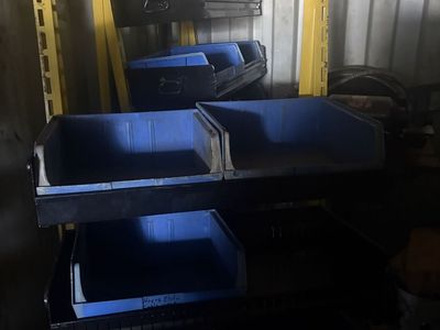 Set of 2 Industrial Rolling Carts with Blue Bins