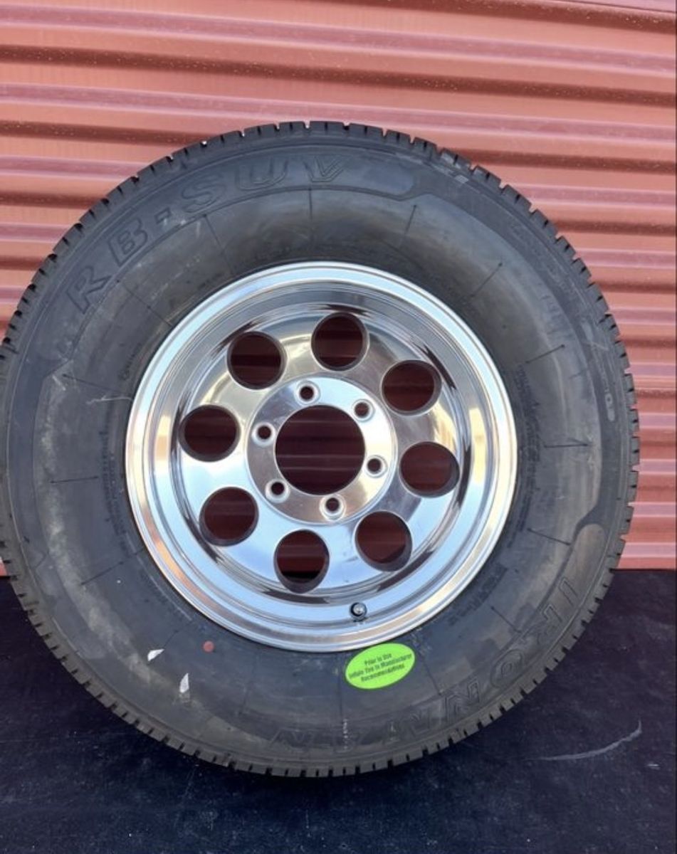 New Ironman ST 235/75 R 15 R V Tire Mounted on New Polished Wheel Perfect as a Spare for your RV  6 Lug Pattern