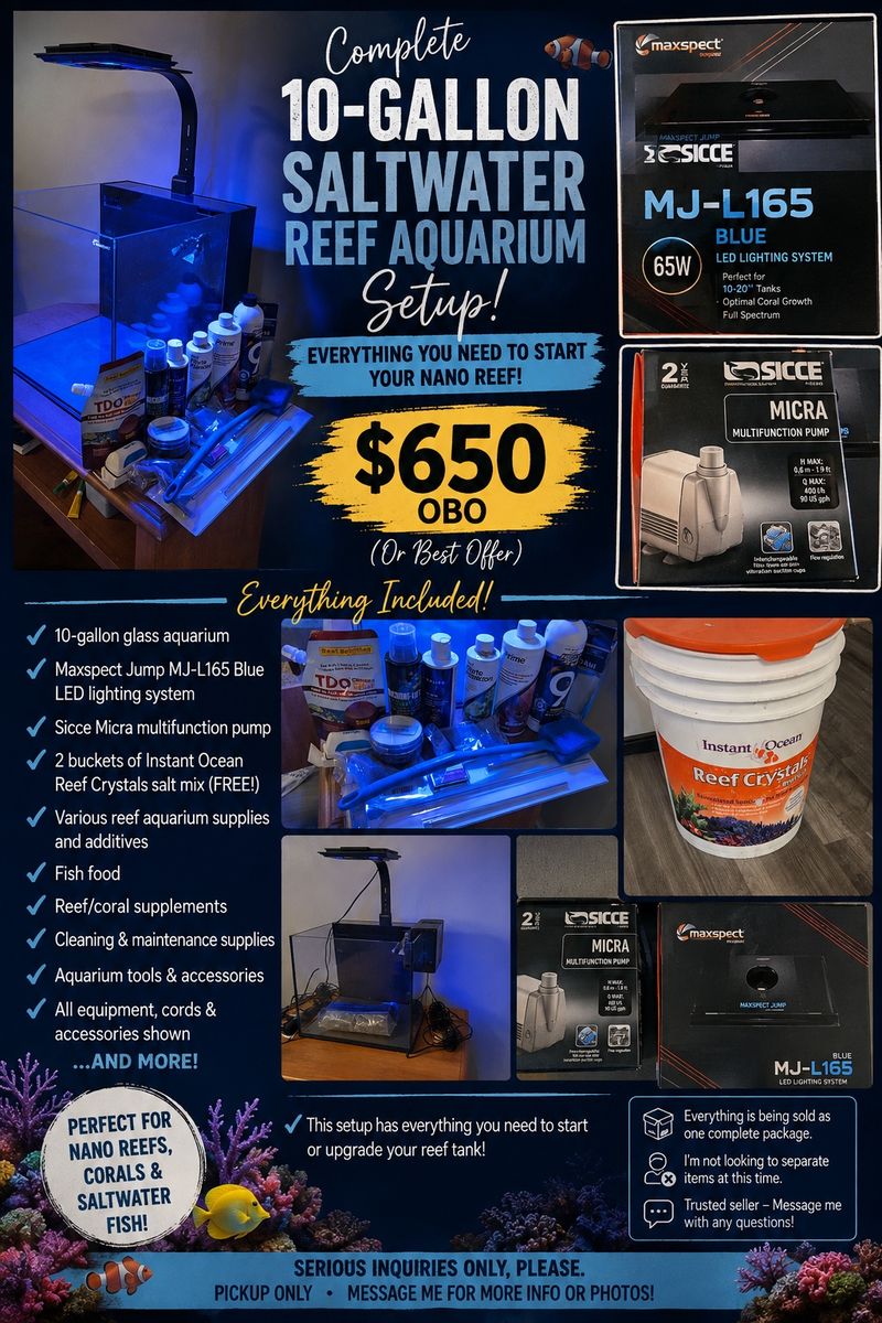 Complete 10-Gallon Saltwater Reef Aquarium Setup with Maxspect & Sicce