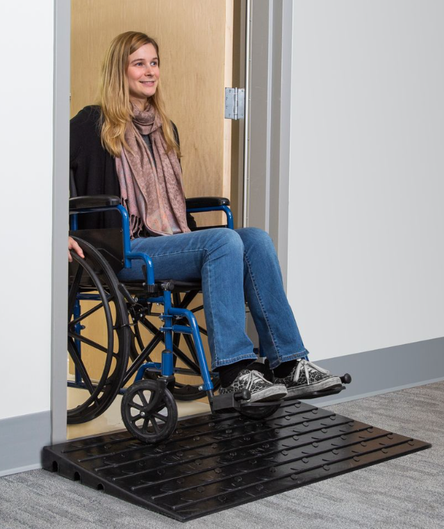 Threshold Wheelchair Ramp, Solid Rubber 3" Riser with 3 Channels, Mobility Ramp for Wheelchairs, Scooters, Power Chairs