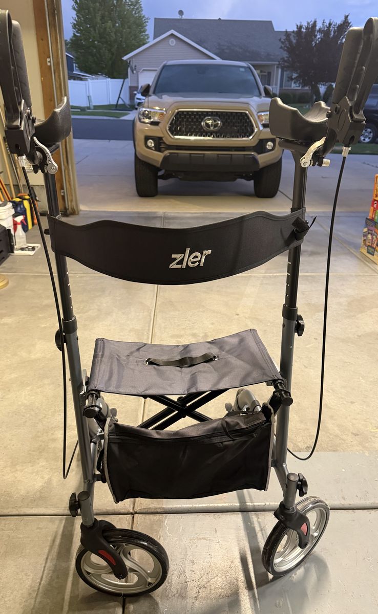Zler Rollator Walker with Seat and Armrests - Gray, Adjustable Height