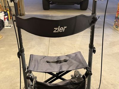 Zler Rollator Walker with Seat and Armrests - Gray, Adjustable Height
