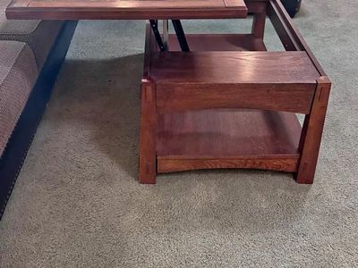 Lift Top Coffee Table with Tile Inlay - Wood & Metal Construction, Storage Shelf