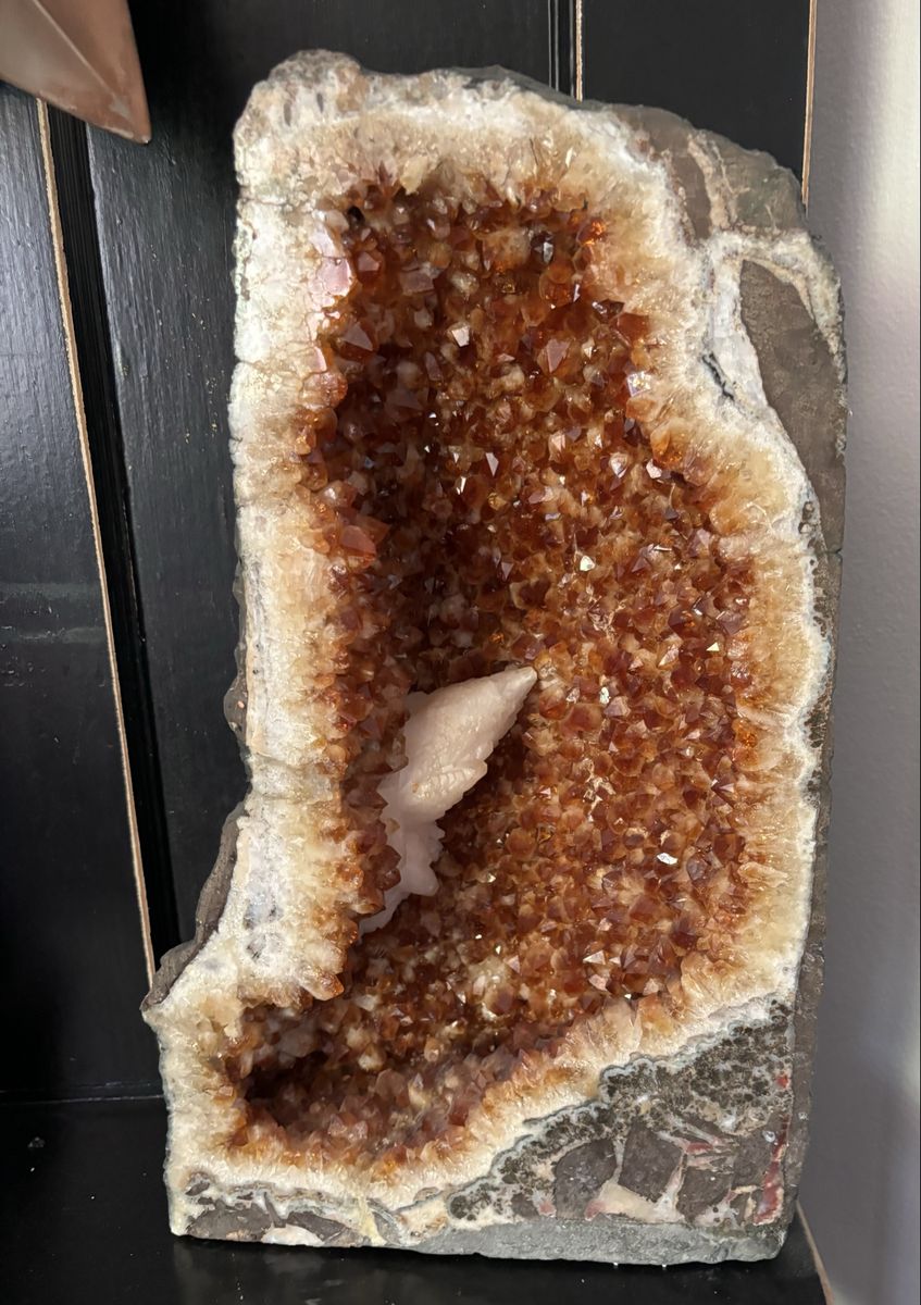 18.5" Citrine Geode Cathedral with Rare Calcite Inclusion — Premium Display Piece