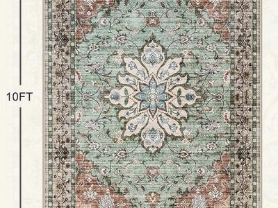 Machine Washable 8x10 Area Rug Oriental Floral Medallion Non-Slip Green
