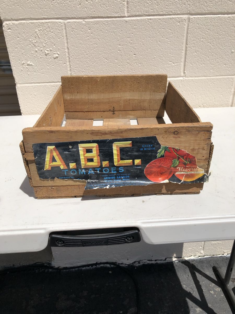Vintage A.B.C. Tomatoes Wooden Produce Crate with Original Label