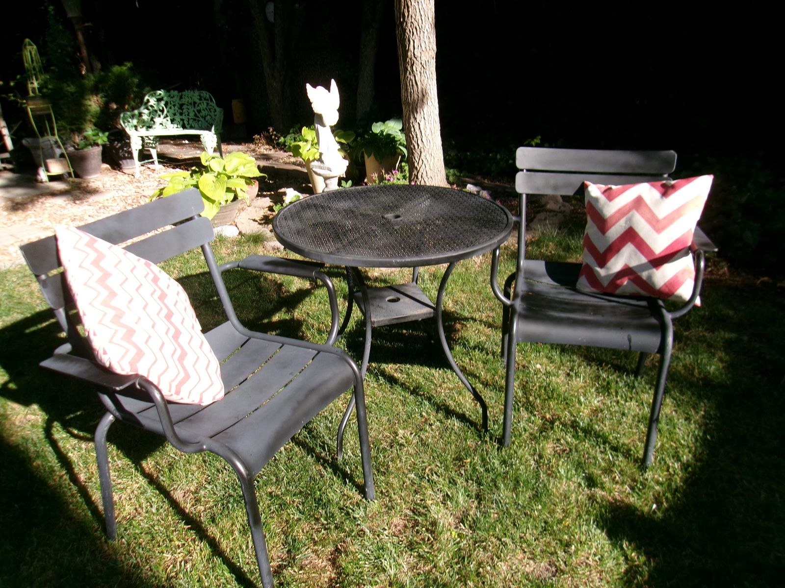Sturdy Cast Aluminum Patio Bistro Set with Pillows