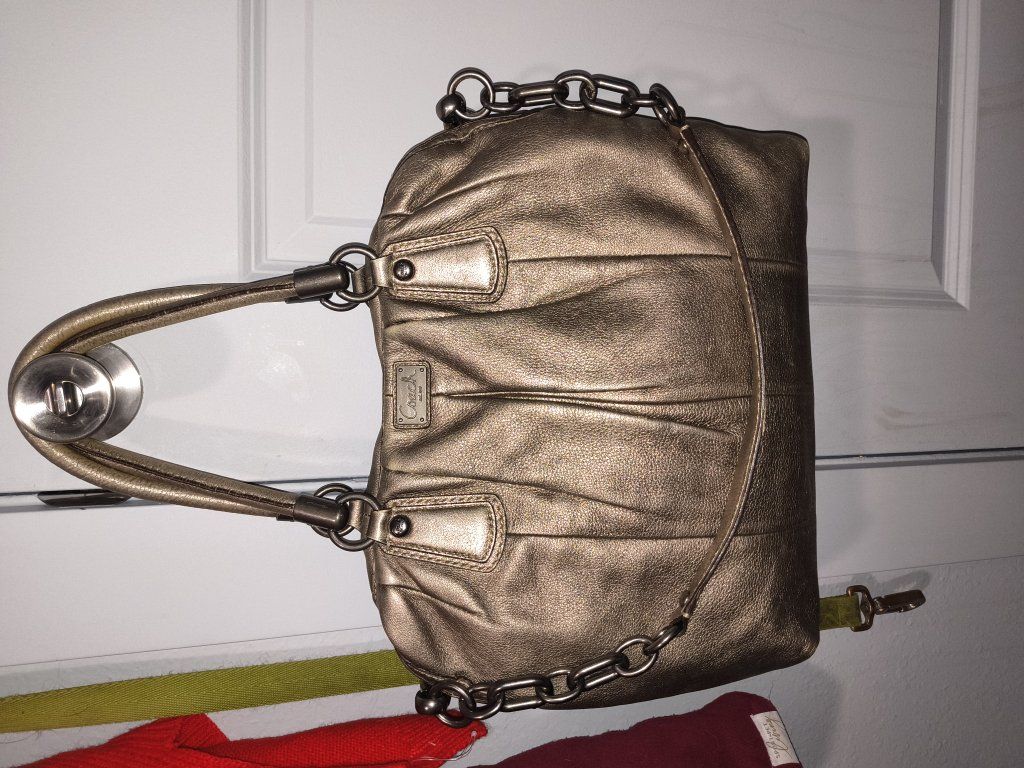 COACH Kristin Leather Top-Zip Metallic Satchel