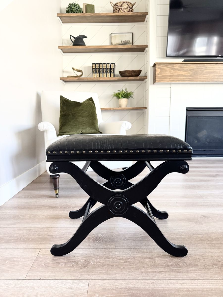 Beautiful | Traditional Style | Bench | Footstool | Ottoman | Black | Curved Legs