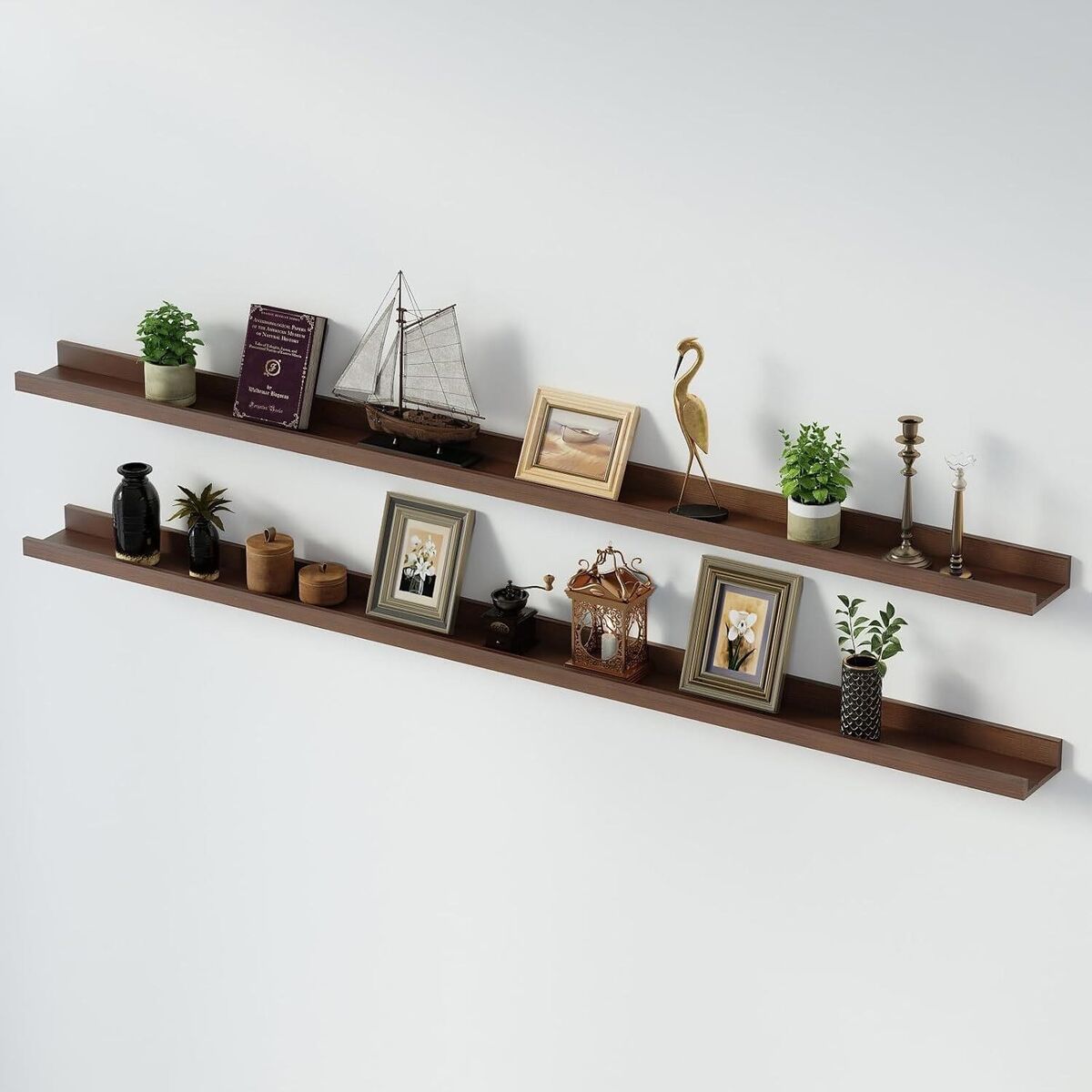 SAUMONIERES 2pc 72in Ledge Shelf - Walnut Wood