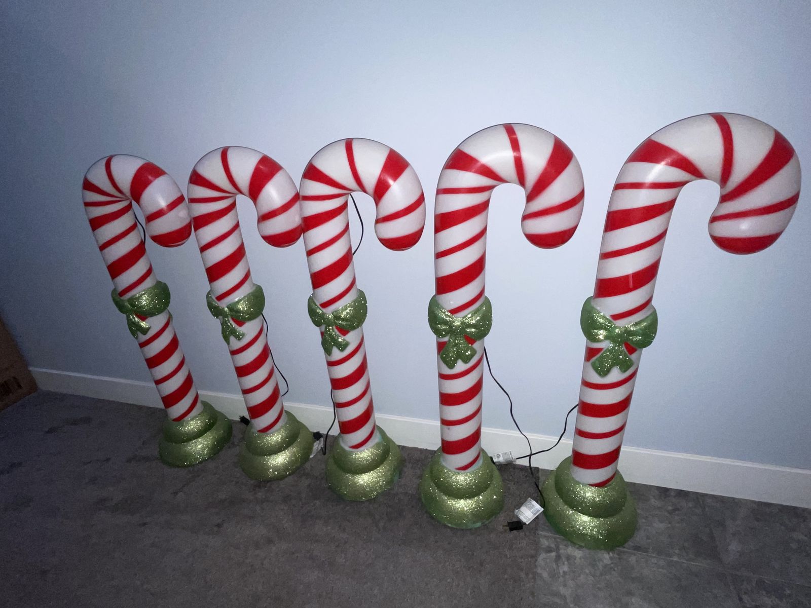 Set of FIVE Gemmy 42” Candy Cane Christmas Blow Molds