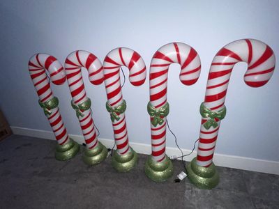 Set of FIVE Gemmy 42” Candy Cane Christmas Blow Molds